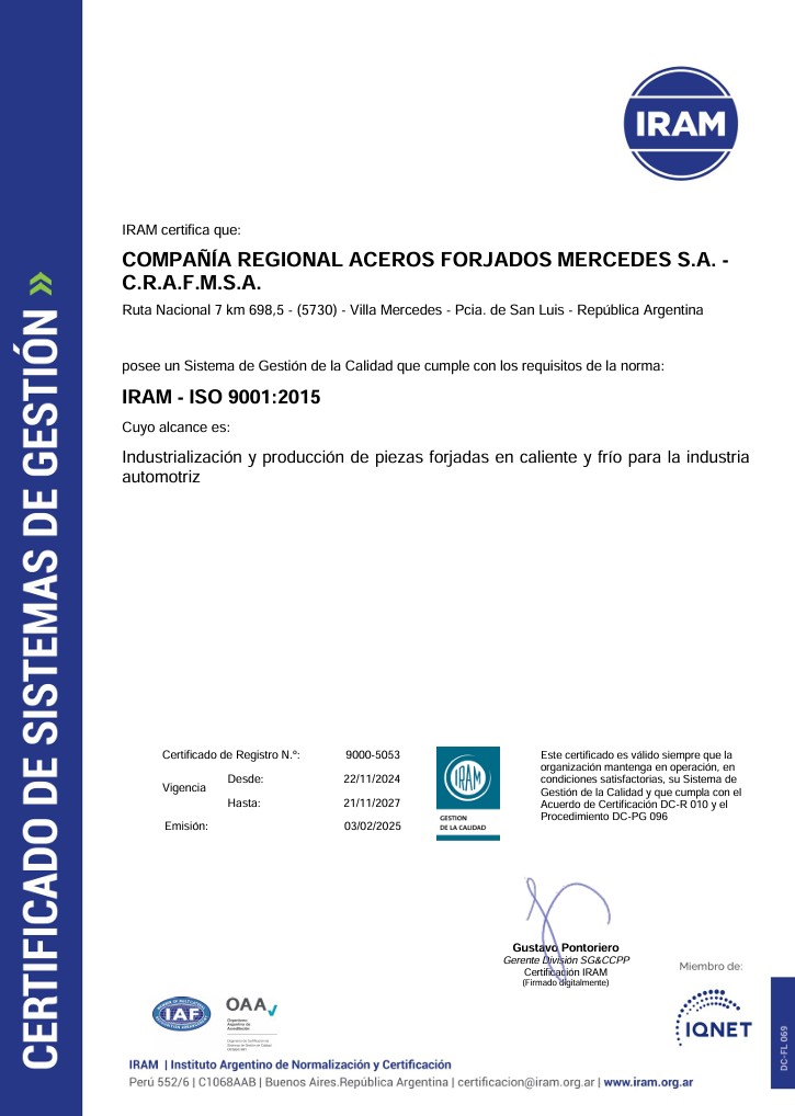 Certificado IRAM-ISO 9001